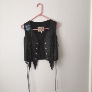 VINTAGE BLACK LEATHER FRINGE MOTORCYCLE VEST